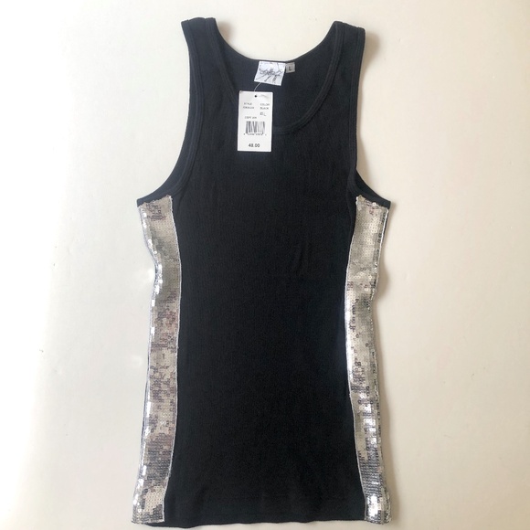 NWT Sequined Tank Top in Black L - Picture 1 of 7